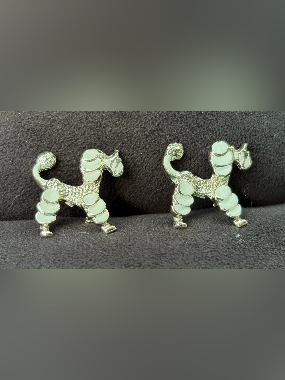 Pair of Poodle Dog Pins. Rhinestone Vintage Style